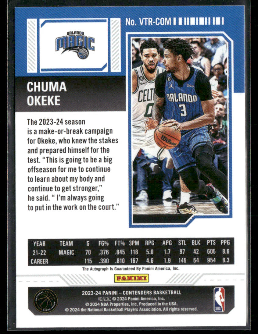 2023-24 Panini Contenders Chuma Okeke #VTR-COM Autograph