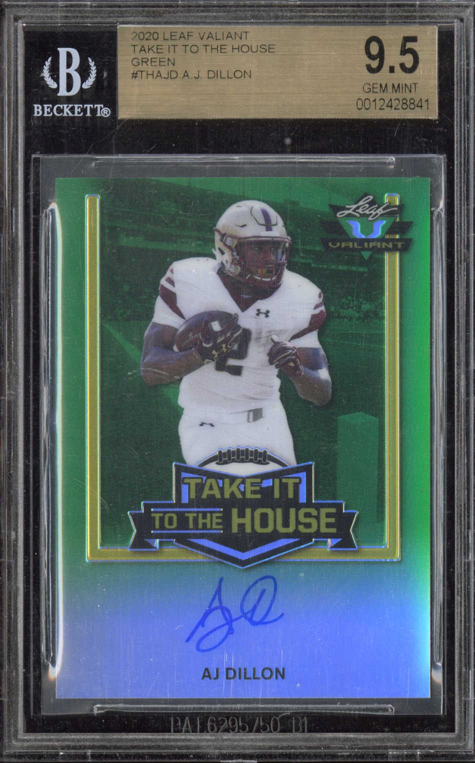 2020 Leaf Valiant Take it to the House Green A.J. Dillon #THAJD BGS 9.5