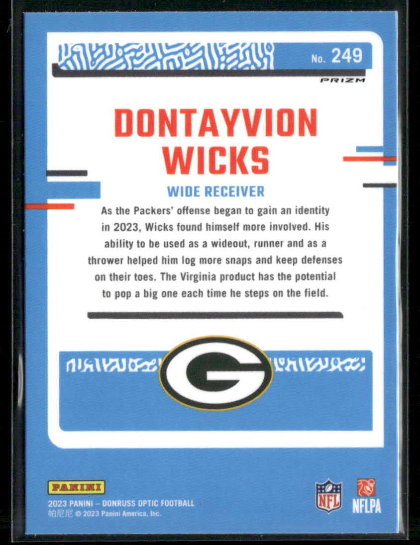 2023 Panini Donruss Optic Dontayvion Wicks #249 Holo Prizm Rated Rookie