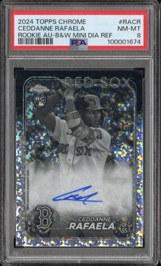 2024 Topps Chrome Ceddanne Rafaela Rookie Autographs B&W Mini Diamond PSA 8