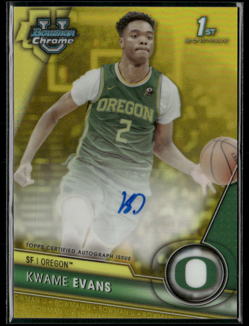 2023 Bowman Chrome University Kwame Evans #BCPA-KE Yellow Refractor /75