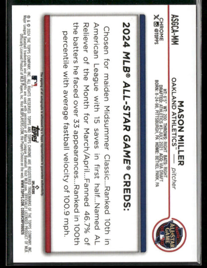2024 Topps Chrome Update Mason Miller #ASGCA-MM Red All-Star 1/5 Autograph