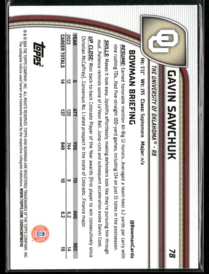 2024 Bowman Chrome University Gavin Sawchuk #78