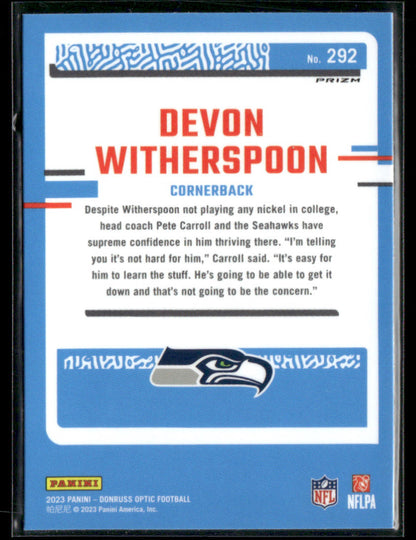 2023 Panini Donruss Optic Football Devon Witherspoon #292 Blue Hyper Prizm