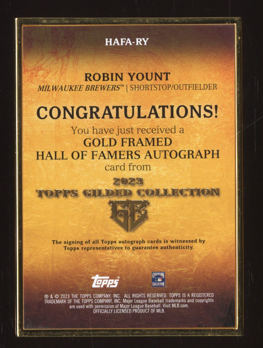 2023 Topps Gilded Collection Robin Yount #HAFA-RY Gold Framed Autograph /25