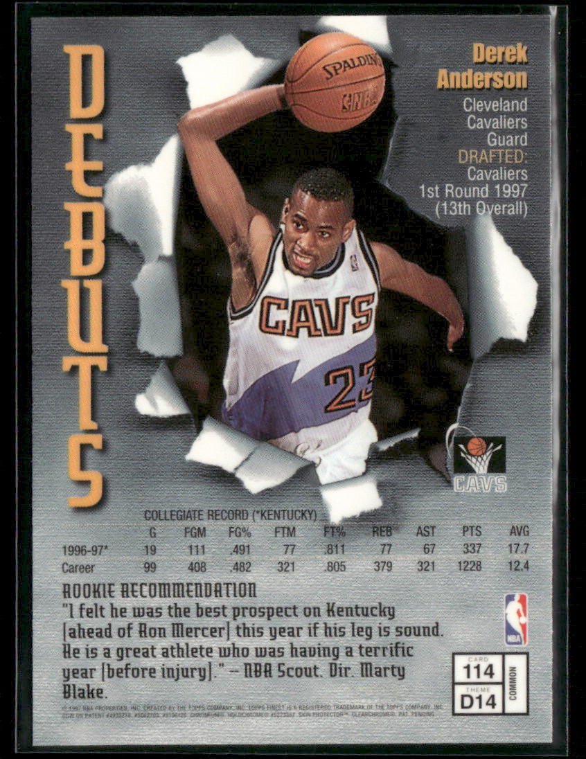 1997-98 Topps Finest Derek Anderson #D14 Debuts Rookie