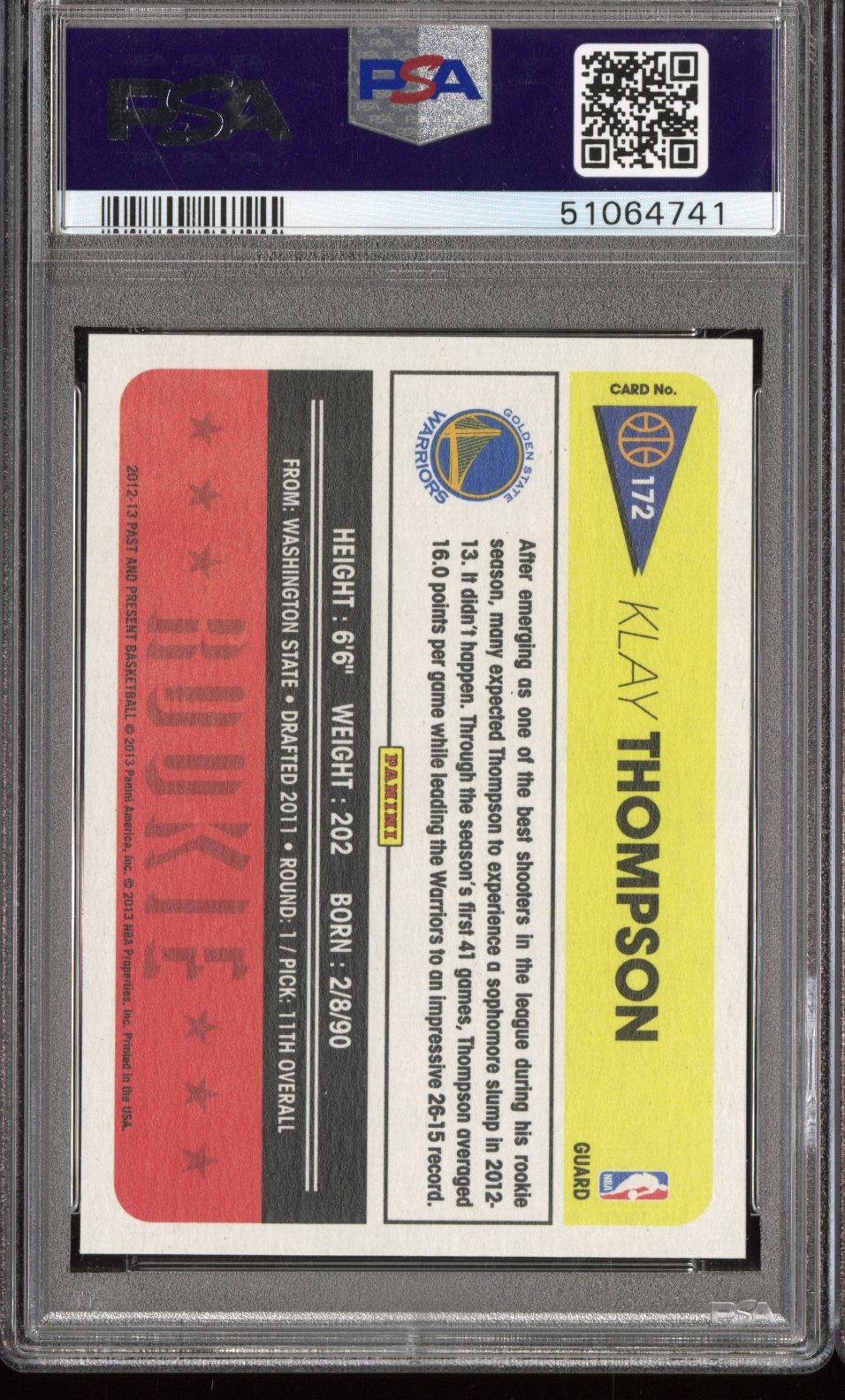 2012 Panini Past & Present Klay Thompson #172 PSA 10