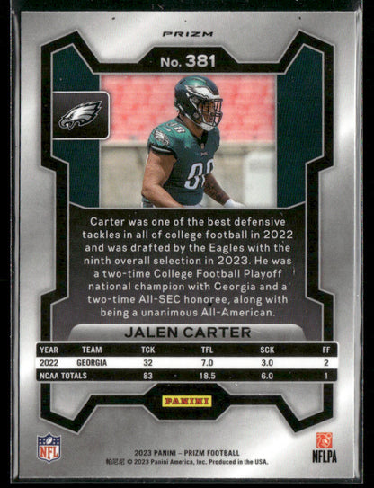 2023 Panini Jalen Carter #381 Silver Prizm Rookie