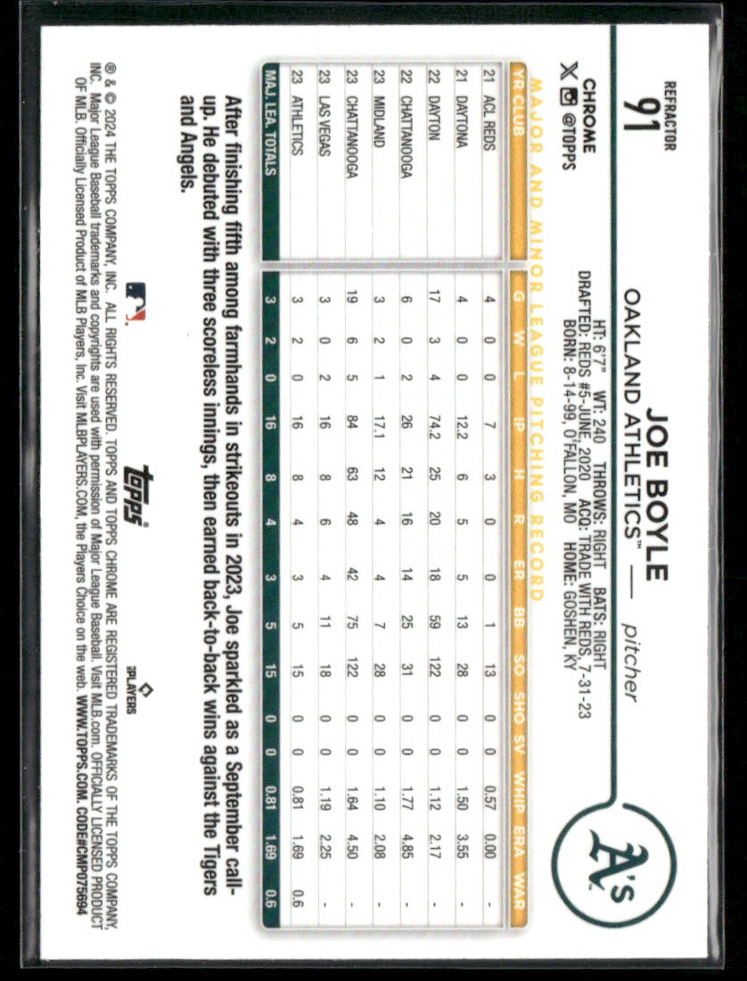 2024 Topps Chrome Joe Boyle #91 Refractor Rookie