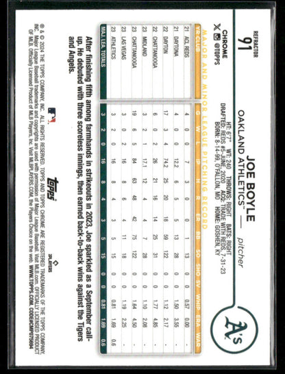 2024 Topps Chrome Joe Boyle #91 Refractor Rookie