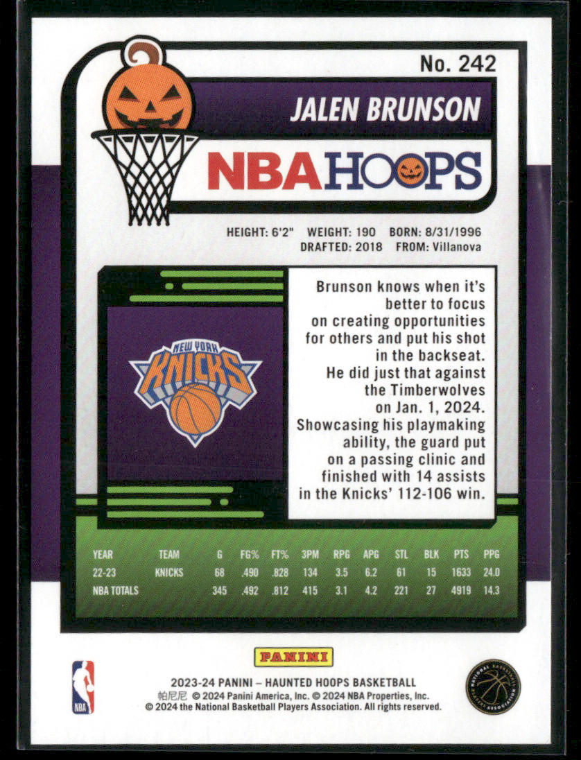 2023-24 Panini NBA Hoops Jalen Brunson #242 Haunted Orange