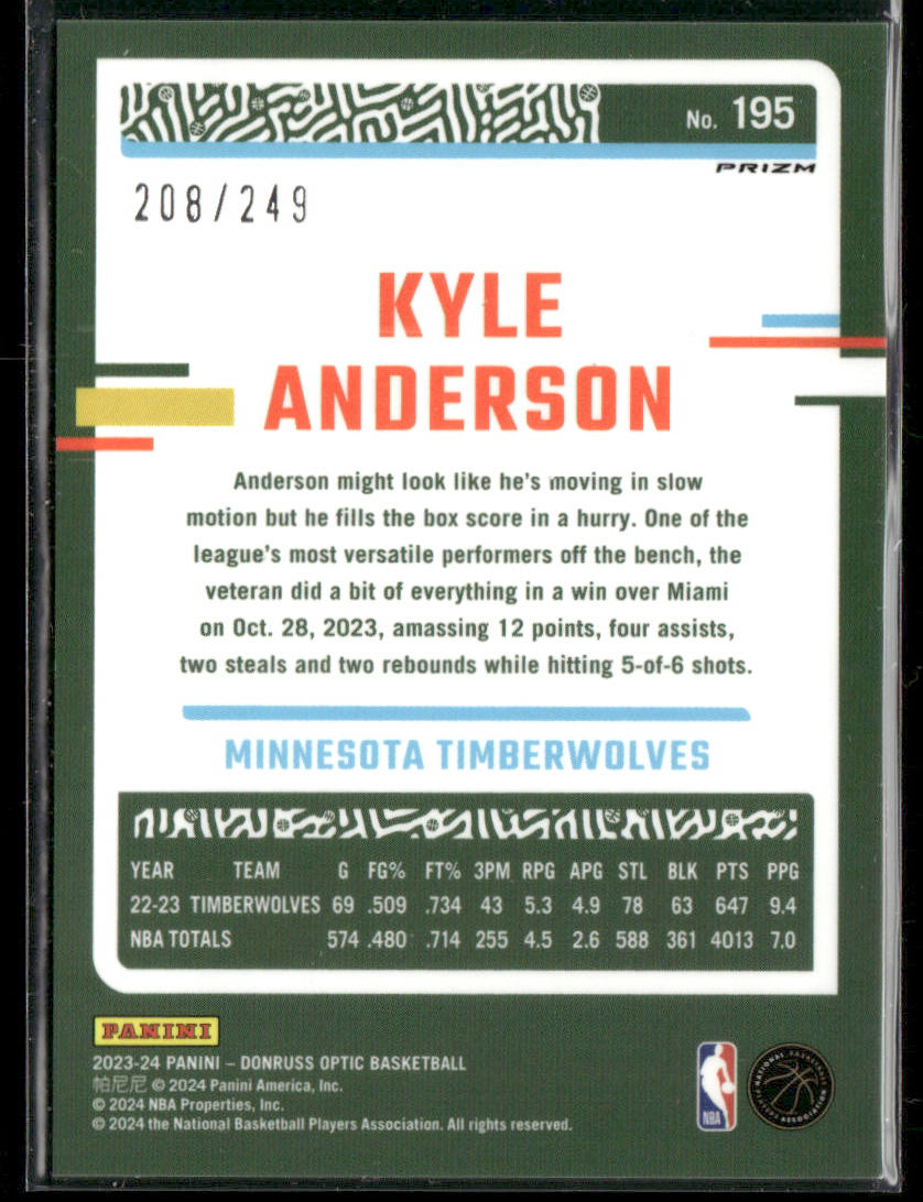 2022-23 Panini Donruss Optic Kyle Anderson #195 Blue Wave 208/249