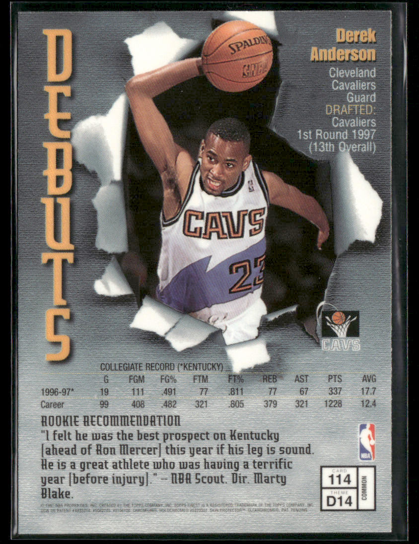 1997-98 Topps Finest Derek Anderson #D14 Debuts Rookie