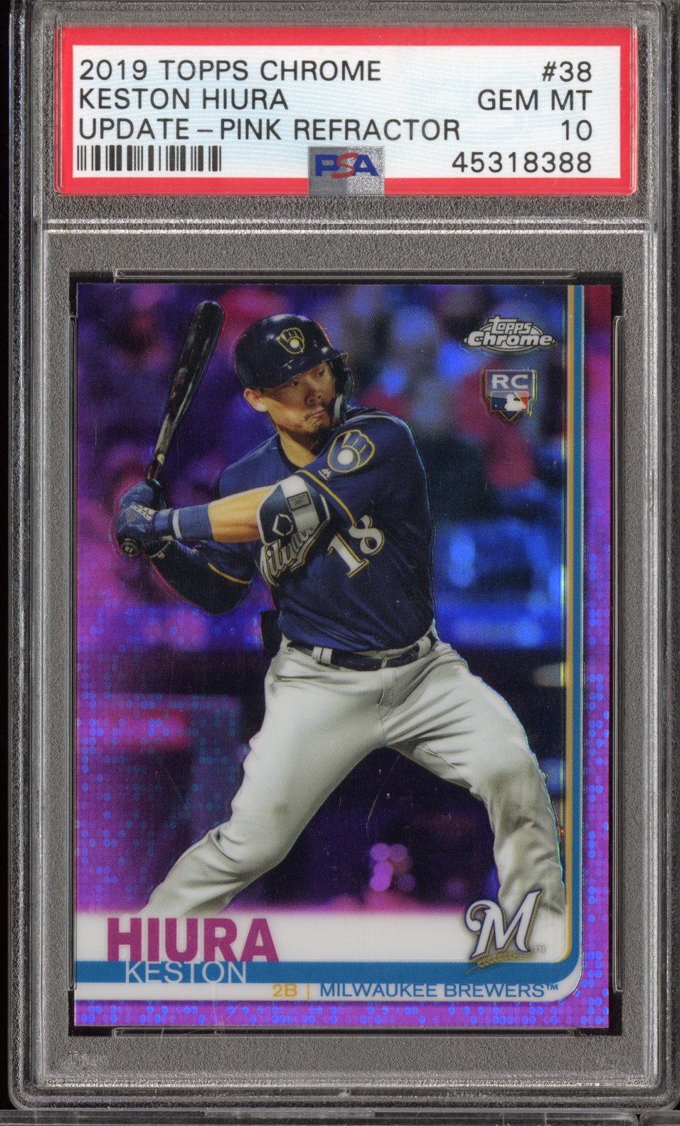 2019 Topps Chrome Update Keston Hiura #38 Update Pink Refractor PSA 10