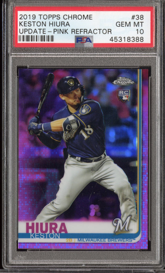 2019 Topps Chrome Update Keston Hiura #38 Update Pink Refractor PSA 10