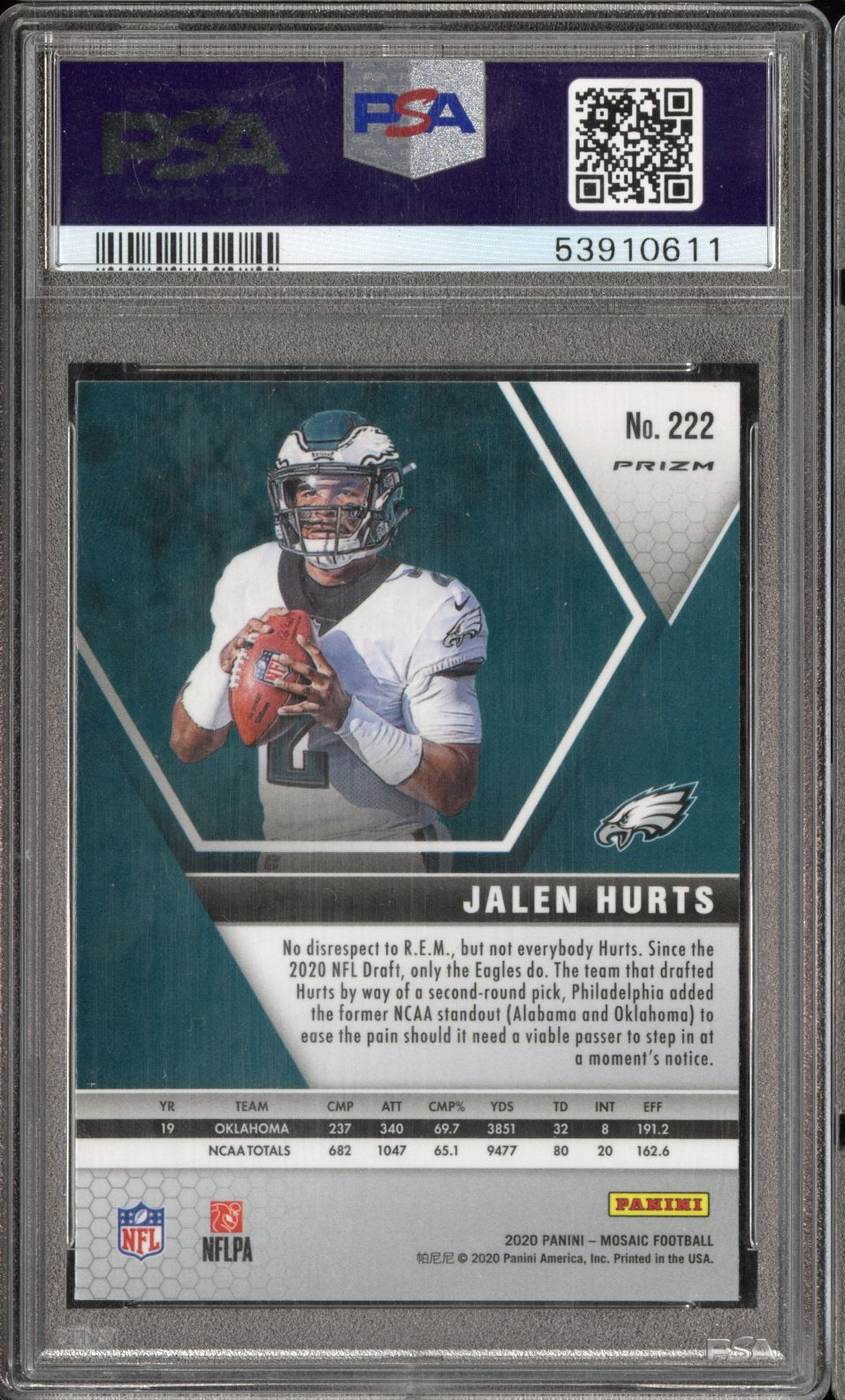 2020 Panini Mosaic Jalen Hurts #222 Camo Pink PSA 10