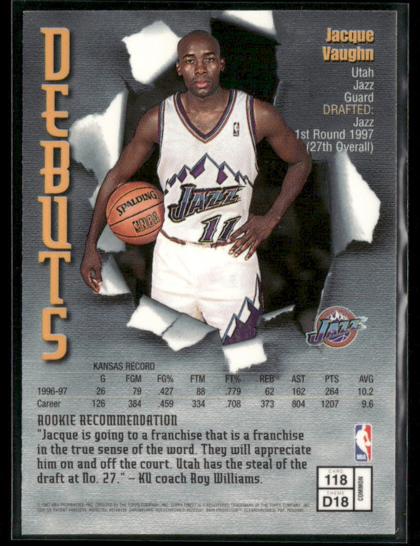 1997-98 Topps Finest Jacque Vaughn #D18 Debuts Rookie