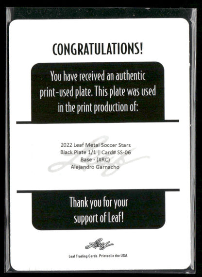 2022 Leaf Metal Soccer Stars Alejandro Garnacho Black 1/1 Printing Plate RC