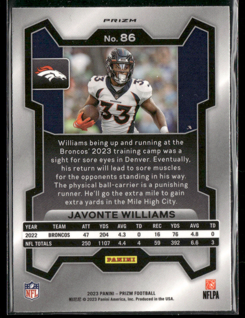 2023 Panini Prizm Javonte Williams #86 Orange Ice