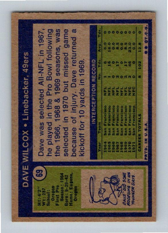 1972 Topps Dave Wilcox #69