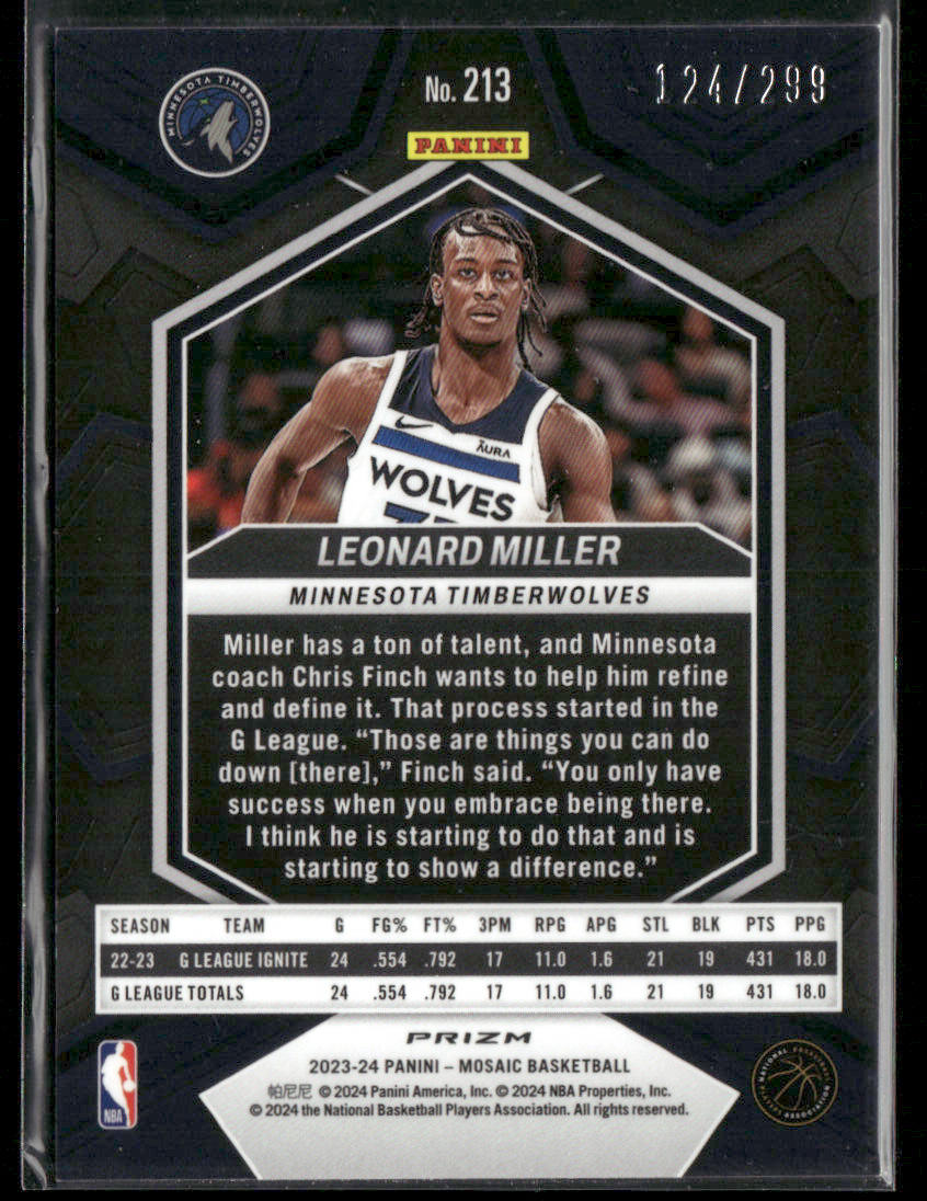 2023-24 Panini Mosaic Leonard Miller #213 Red RC /299