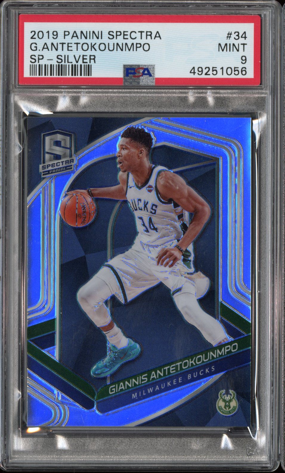 2019 Panini Spectra Giannis Antetokounmpo #34 SP Silver PSA 9