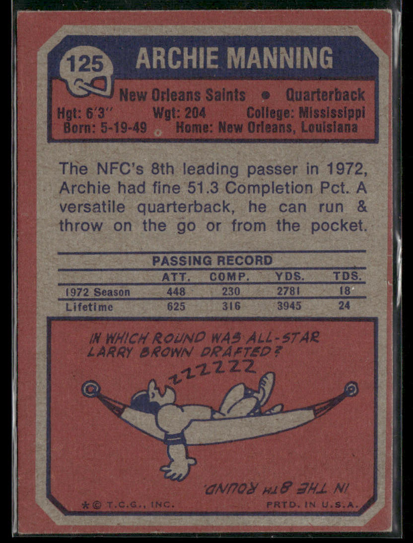 1973 Topps Archie Manning #125