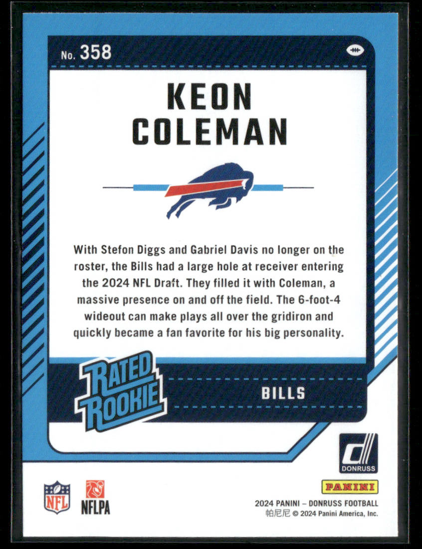 2024 Donruss Keon Coleman #358 Rated Rookie