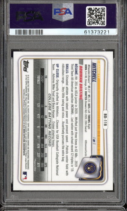 2020 Bowman Draft Garrett Mitchell #BD118 Chrome PSA 10