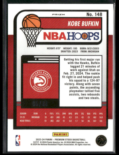 2023-24 Panini NBA Hoops Premium Stock Kobe Bufkin #148 Red Scope /88