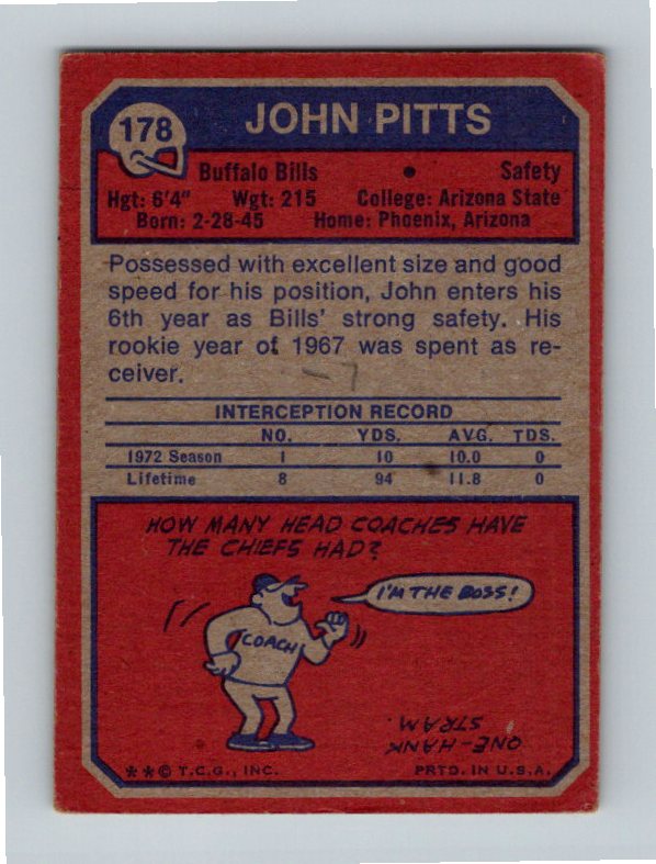 1973 Topps John Pitts #178