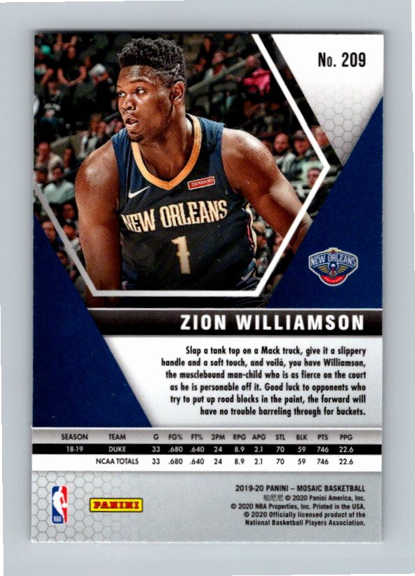 2019 Panini Mosaic Zion Williamson #209