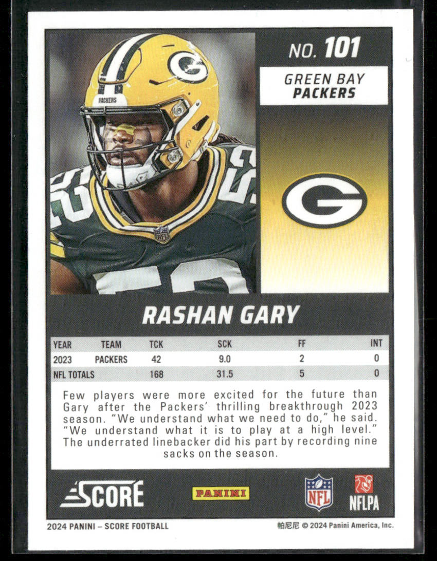 2024 Panini Score Rashan Gary #101 Purple