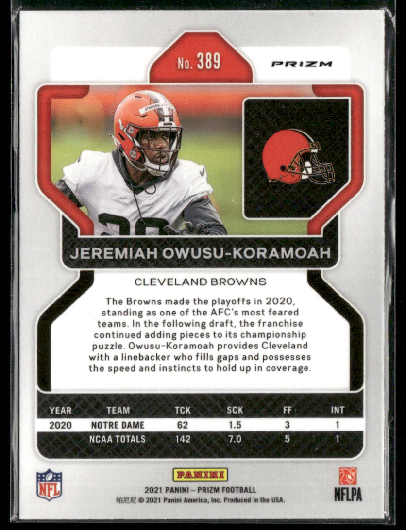 2021 Prizm Jeremiah Owusu-Koramoah #389 Silver Rookie