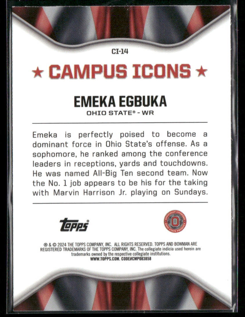 2024 Bowman Chrome University Emeka Egbuka #CI-14 Campus Icons