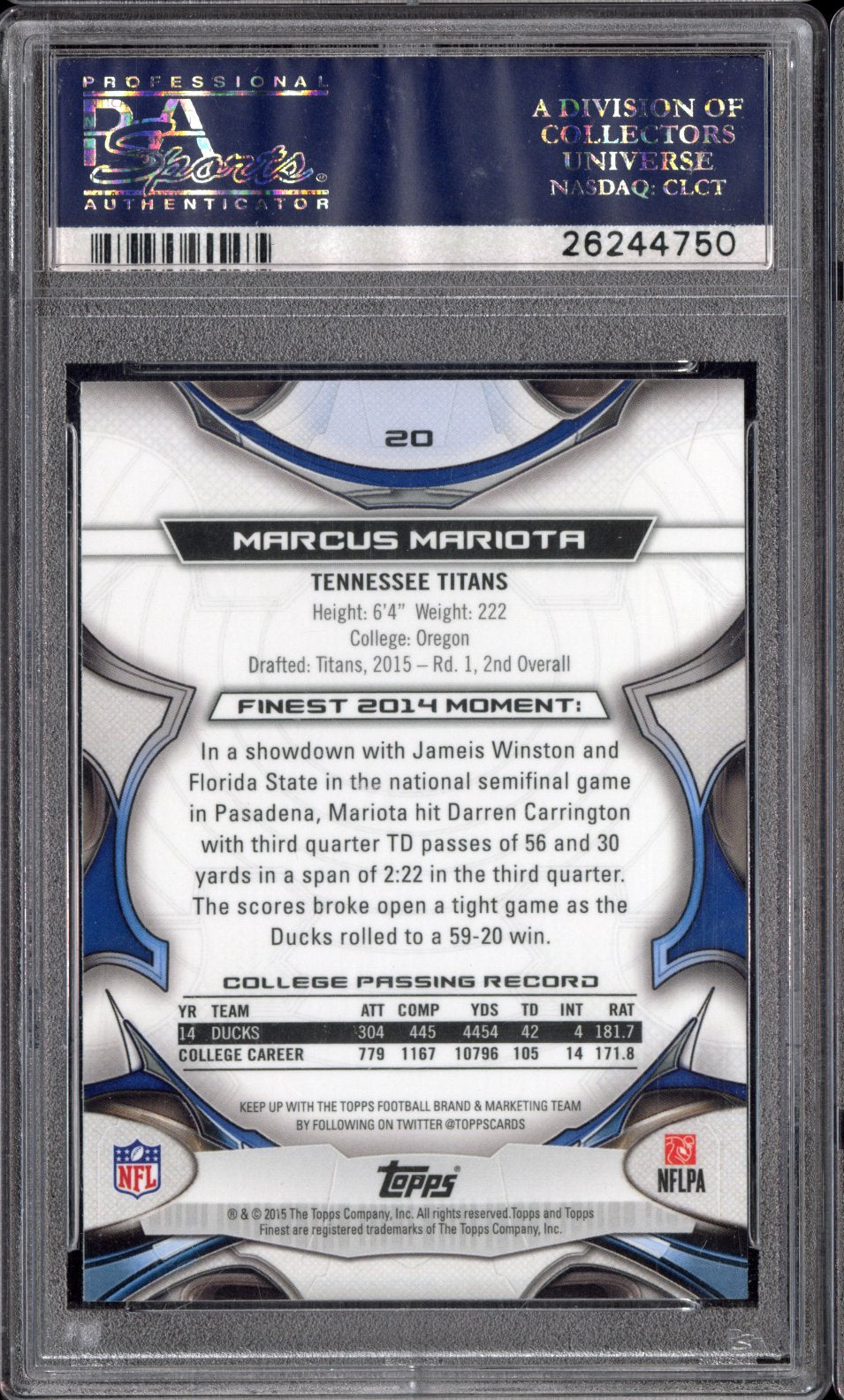 2015 Finest Marcus Mariota #20 PSA 8