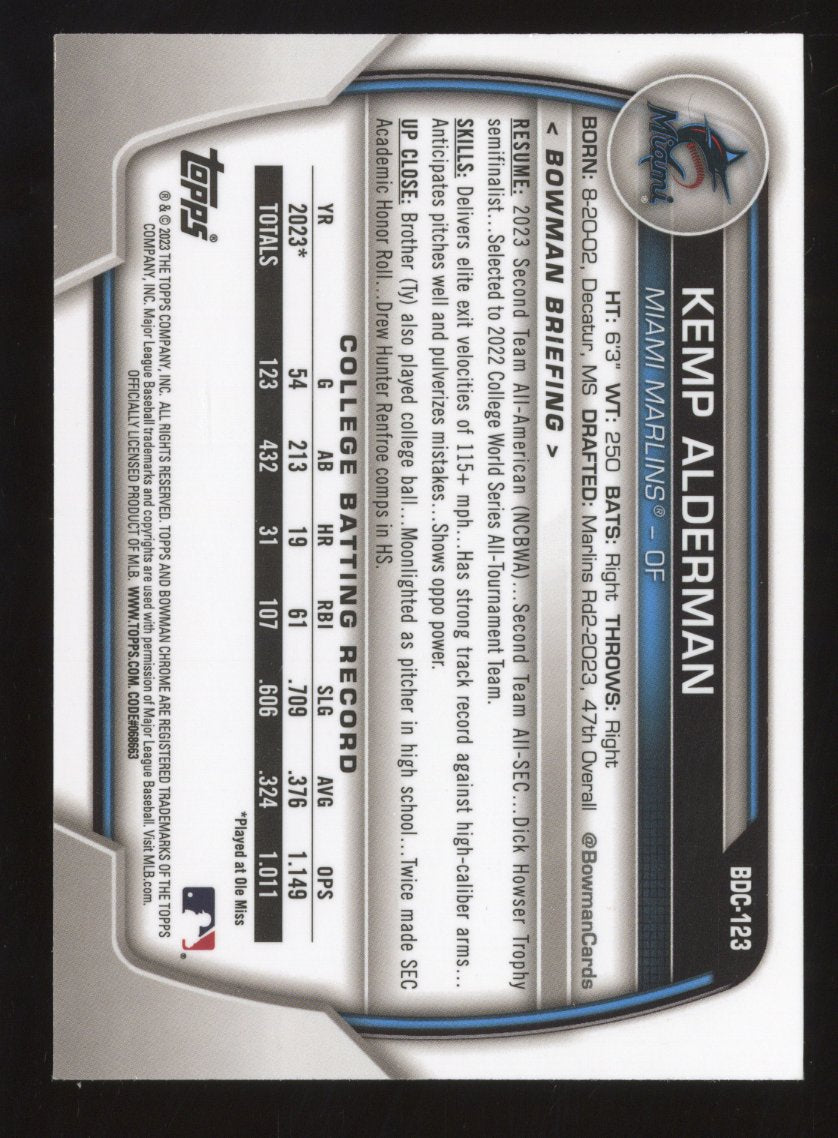 2023 Bowman Chrome Kemp Alderman #BDC-123 Blue 009/250