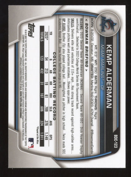 2023 Bowman Chrome Kemp Alderman #BDC-123 Blue 009/250