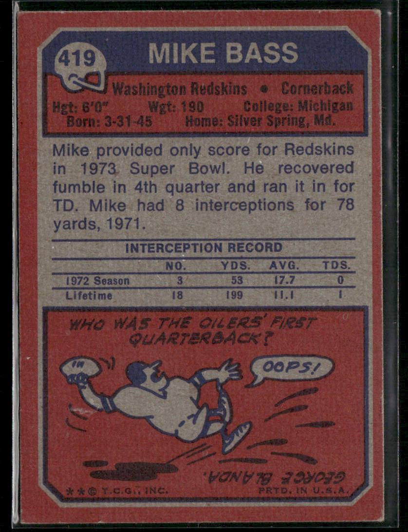 1973 Topps Mike Bass #419