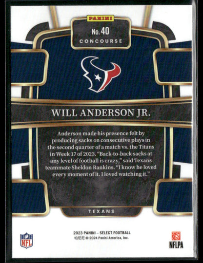 2023 Panini Select Will Anderson Jr. #40 Rookie