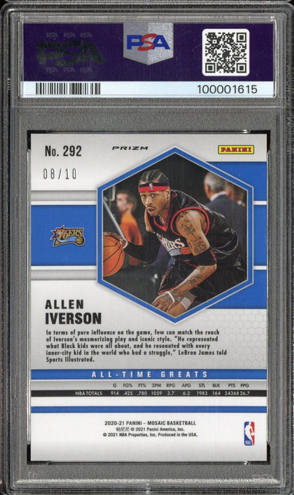 2020 Panini Mosaic Allen Iverson #292 Gold /10 PSA 9