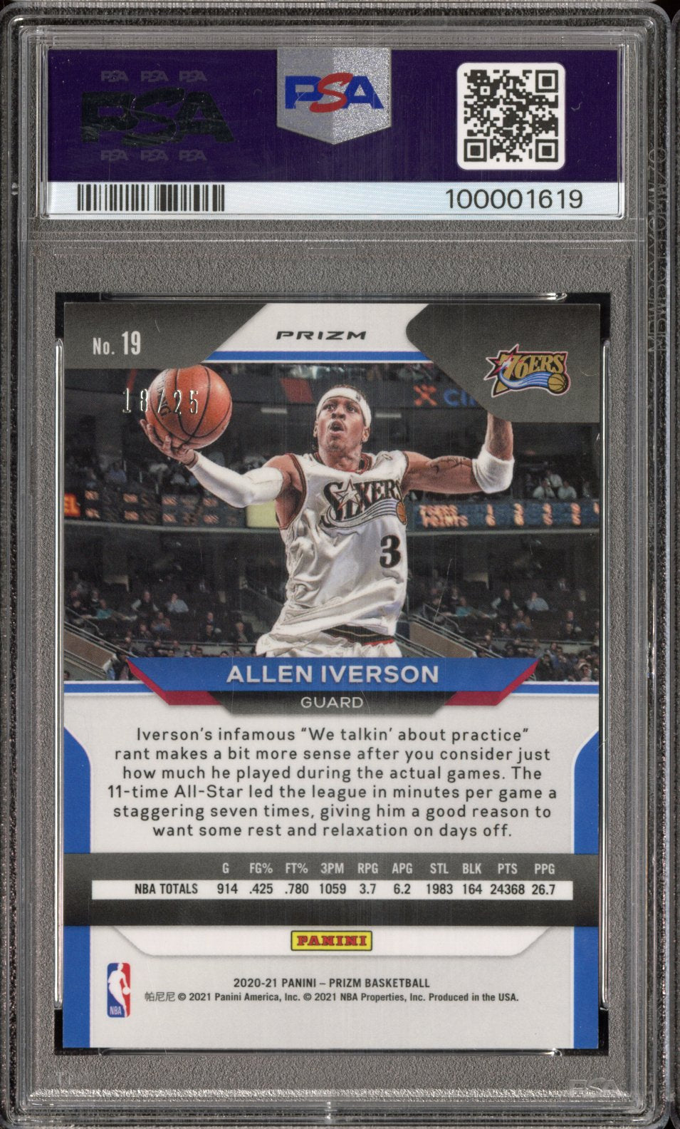 2020 Panini Prizm Allen Iverson #19 Mojo /25 PSA 10