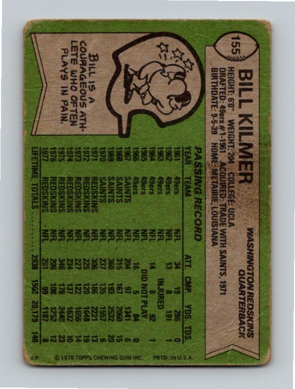 1978 Topps Bill Kilmer #155