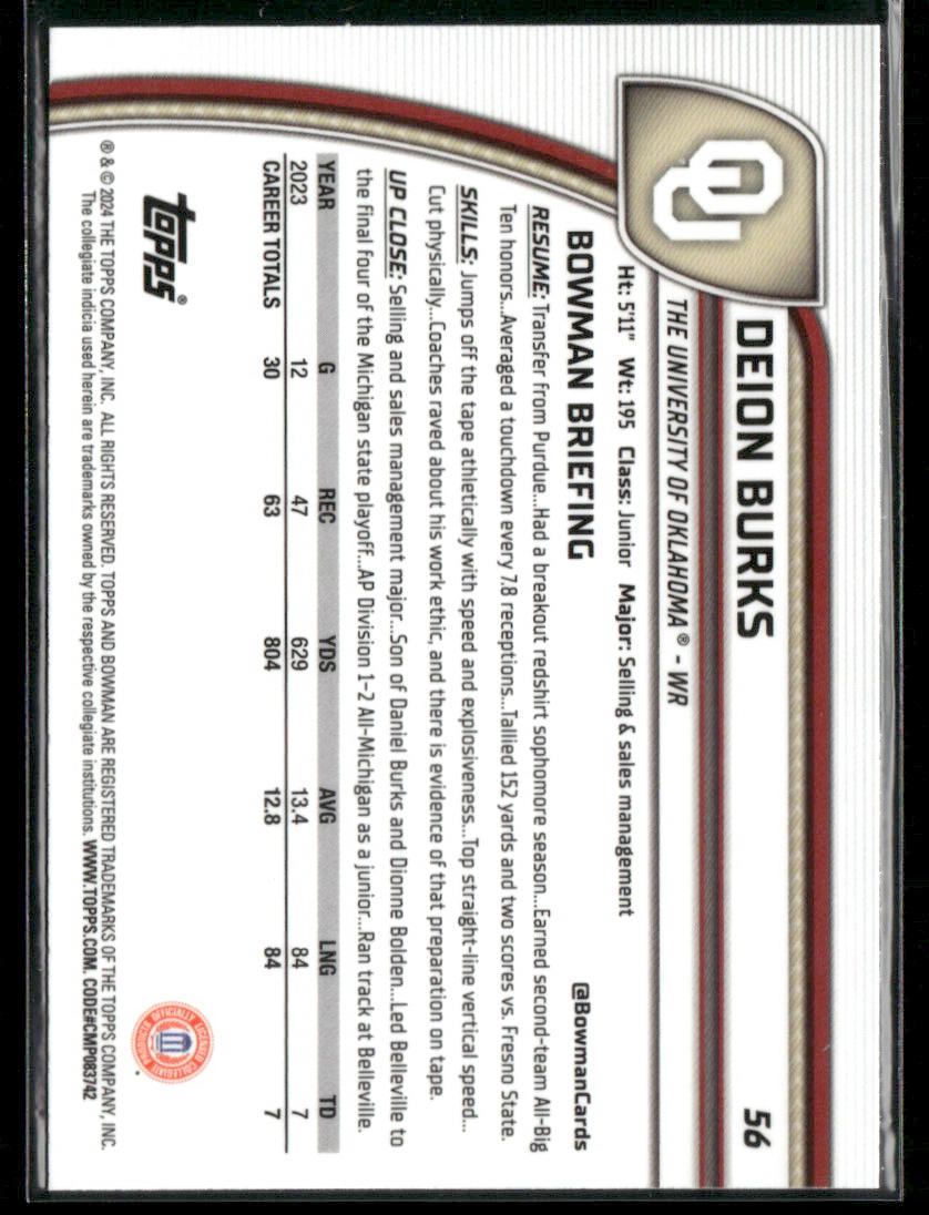 2024 Bowman Chrome University Deion Burks #56