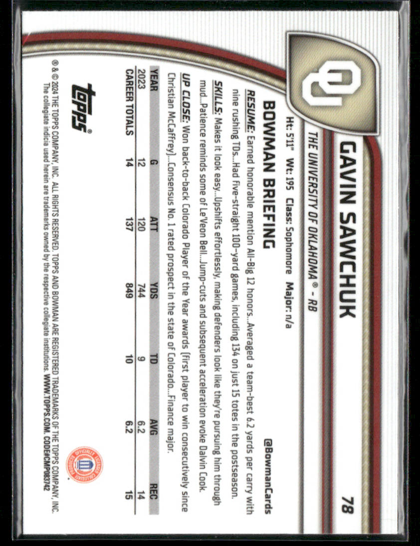 2024 Bowman Chrome University Gavin Sawchuk #78