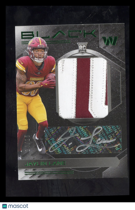 2025 Panini Black Football Jaylin Lane #RKPA-JLE Rookie Patch Auto Emerald 14/25