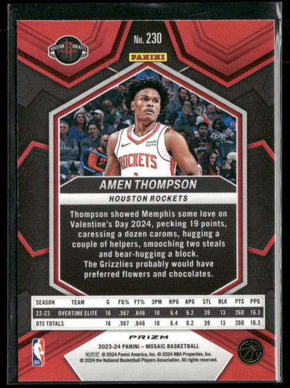 2023-24 Panini Mosaic Amen Thompson #230 Reactive Silver Prizm Rookie