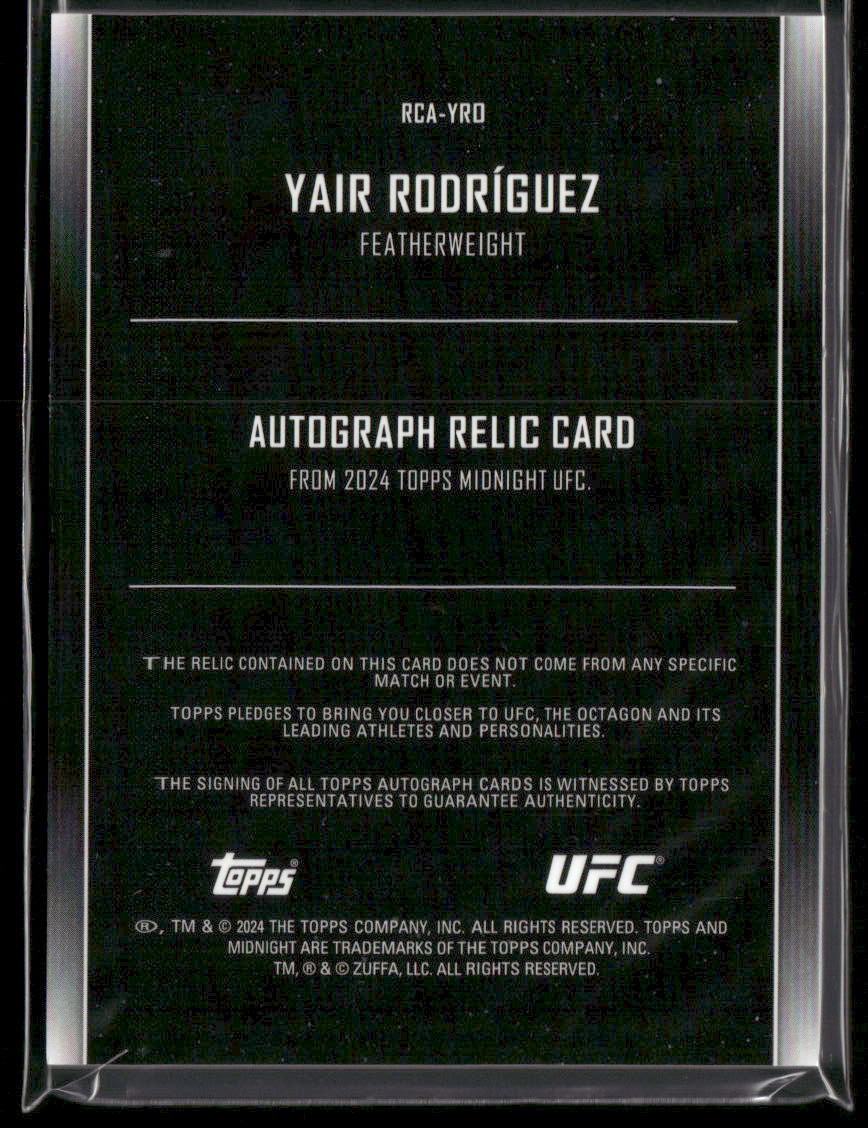 2024 Topps Midnight UFC Yair Rodriguez Patch Autograph Authentic Memorabilia