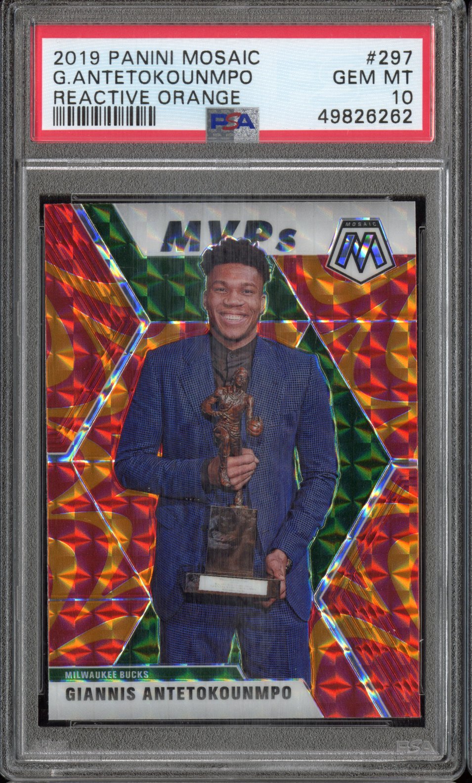 2019 Panini Mosaic G. Antetokounmpo #297 Reactive Orange PSA 10