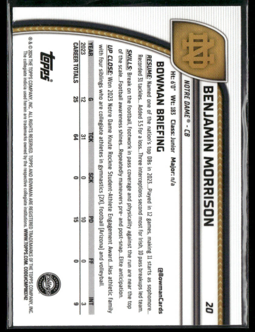 2024 Bowman Chrome Benjamin Morrison #20 Aqua Lava